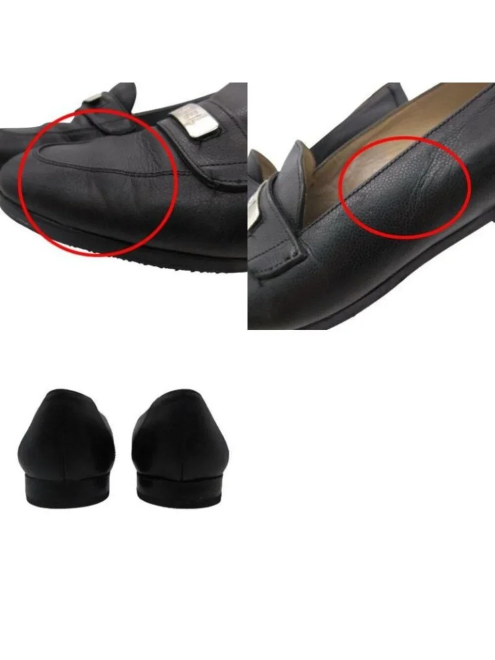 Chanel Vintage Metal Logo Plate Loafers Shoes Caviar Leather 37.5 - Picture 8 of 8